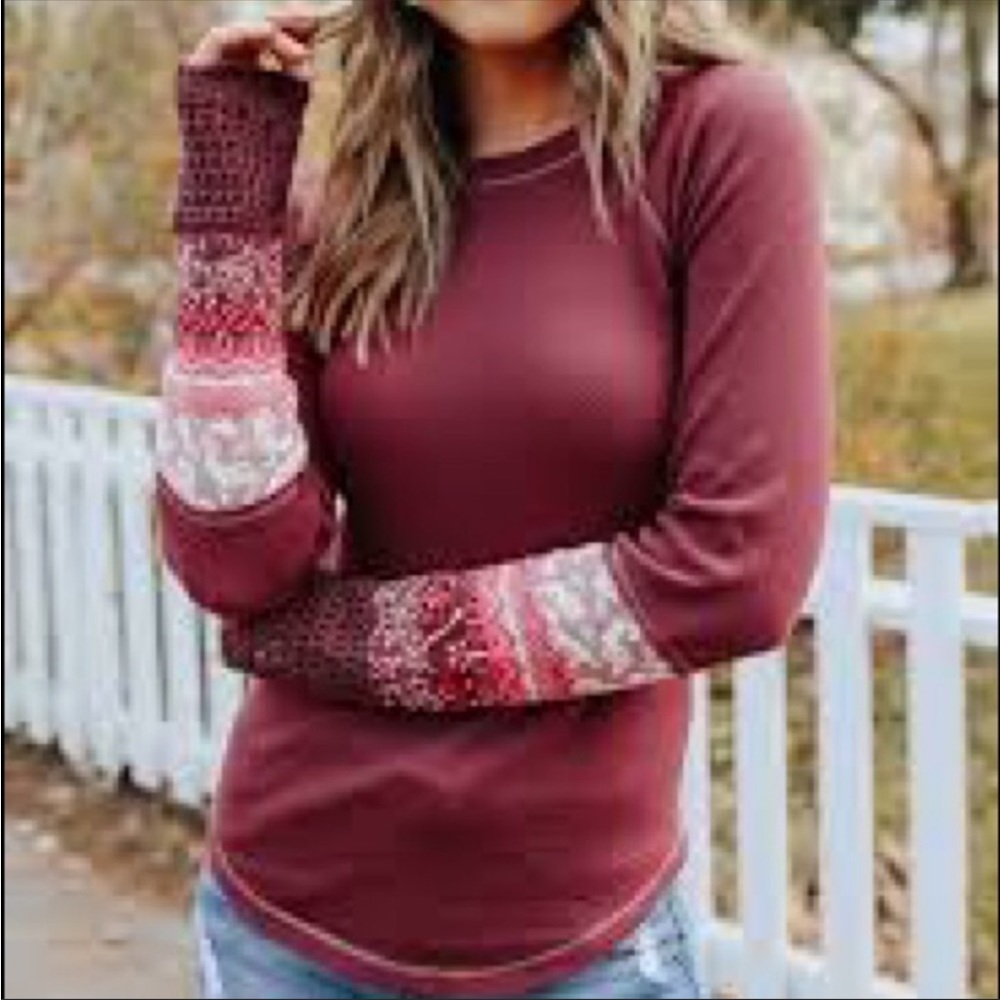 Free People in The Mix Cuff Tee in Rio Vino NWT